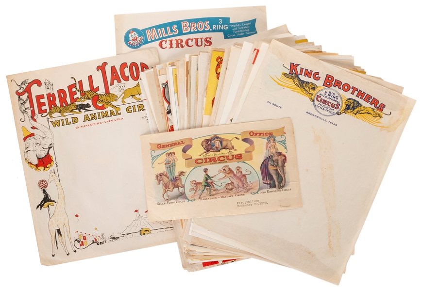  Circus Letterhead Collection. Approximately eighty pieces o...