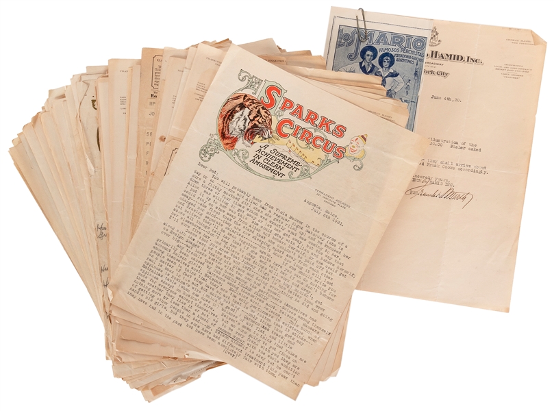  VALDO, Pat (1881-1970). Sparks Circus Correspondence Archiv...