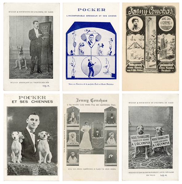  [POSTCARDS]. Trained / acrobatic dog acts. Six circus postc...