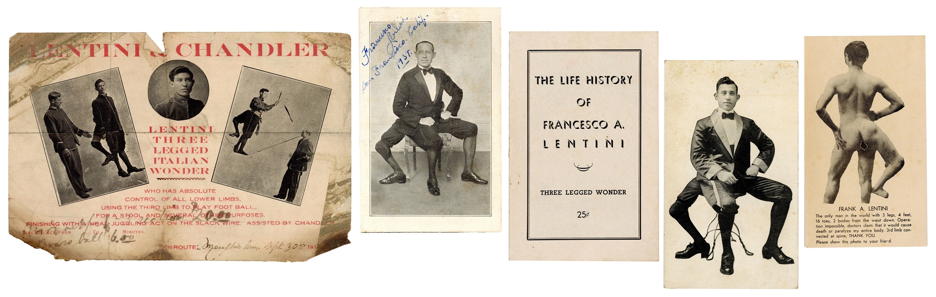  LENTINI, Franceso “Frank” (1889-1966). Lot of ephemera incl...