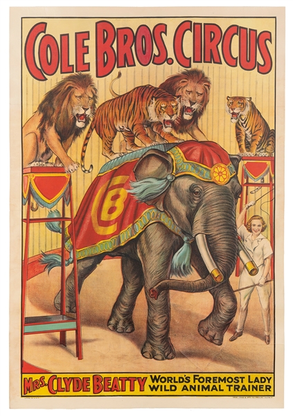  Cole Bros. Circus / Mrs. Clyde Beatty. Erie: Erie Litho Co....