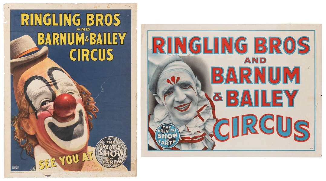  Ringling Bros. and Barnum & Bailey. Two half-sheet clown po...