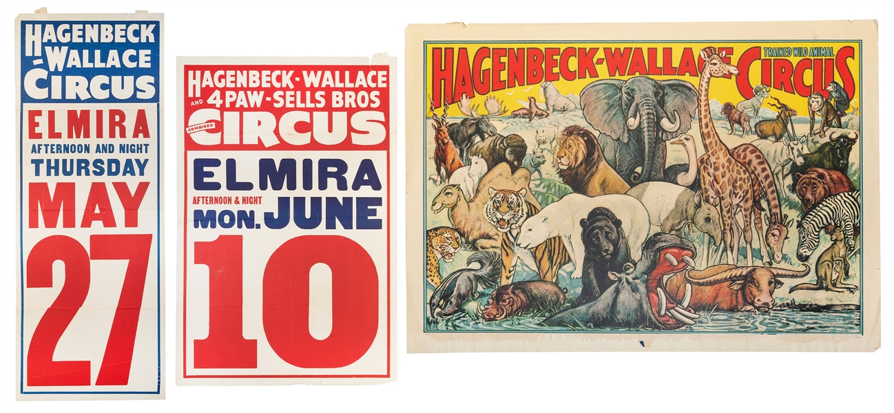  Hagenbeck-Wallace Circus. Three posters. Circa 1930s. Three...