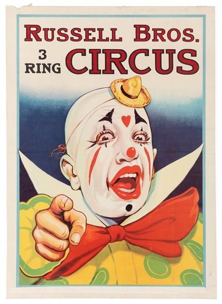  Russell Bros. 3 Ring Circus / [Clown]. Circa 1940 (stamped ...