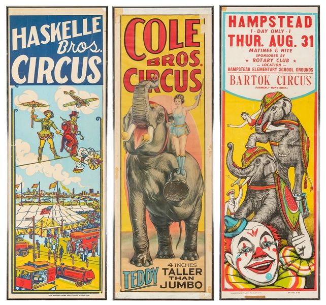  Three circus panel posters. Circa 1940s/60s. Including: Col...