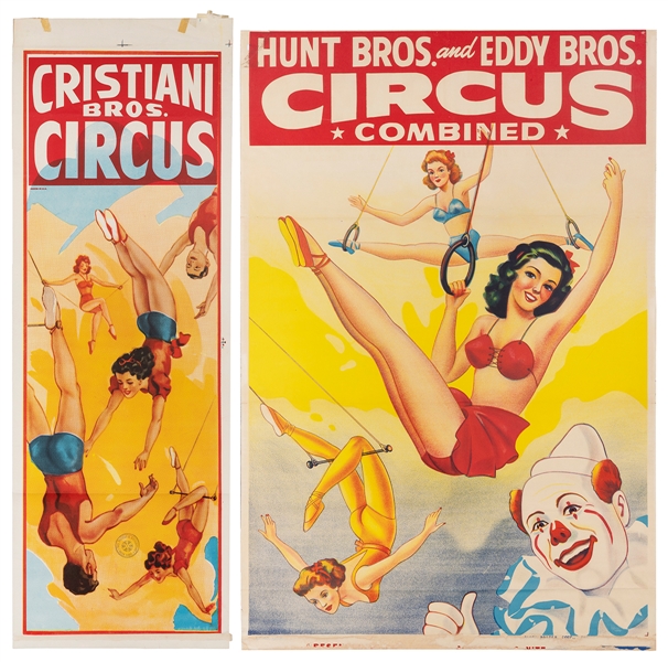  Two circus aerialist posters. Circa 1950s. Including Hunt &...