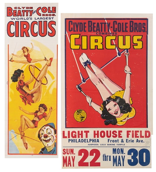  Clyde Beatty-Cole Bros. Two aerialist posters. Circa 1960s....