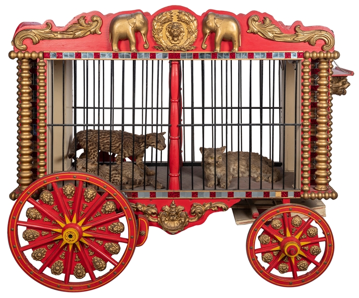  Lion Model Circus Wagon. Circa 1940. Diminutive circus wago...