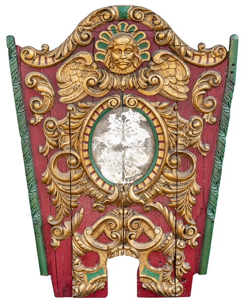 Carved and Painted Carousel Panel with Mirror. Car...