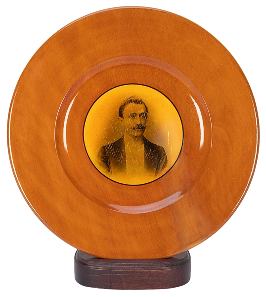  STANYON, ELLIS. WOODEN SOUVENIR PLATE PRESENTED TO ELLIS ST...