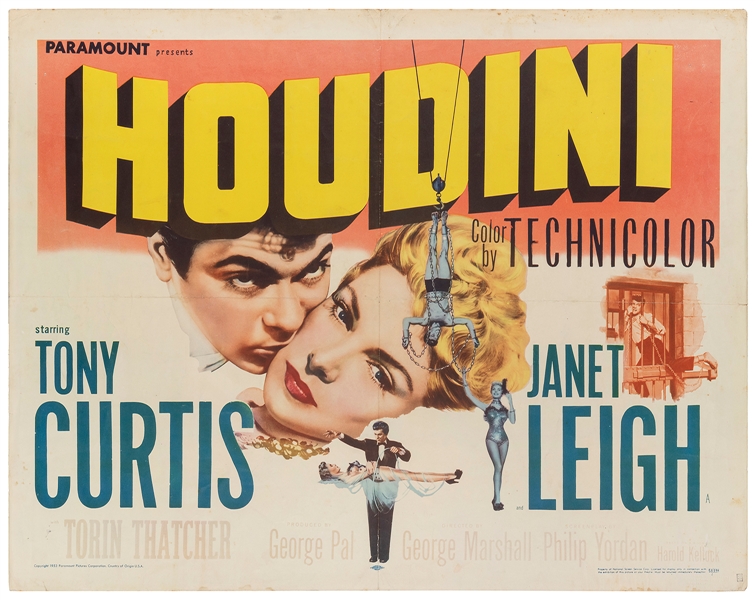  HOUDINI. Paramount Studios, 1953. Half-sheet poster for the...