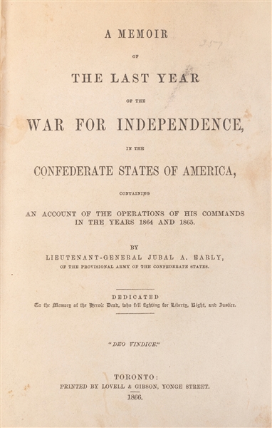  [CONFEDERATE STATES]. EARLY, Jubal, Lt. Gen. (1816–1894). A...