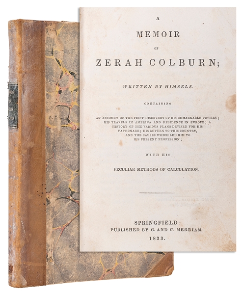  COLBURN, ZERAH (1804-1839). A MEMOIR OF ZERAH COLBURN. Spri...