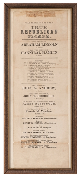  [LINCOLN, Abraham (1809-1865) and HAMLIN, Hannibal (1809-18...