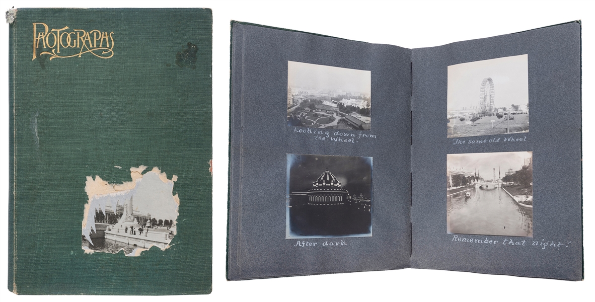 [ST. LOUIS WORLD’S FAIR]. Scrapbook of personal photographs. 1904. 56 cut and mounted square 