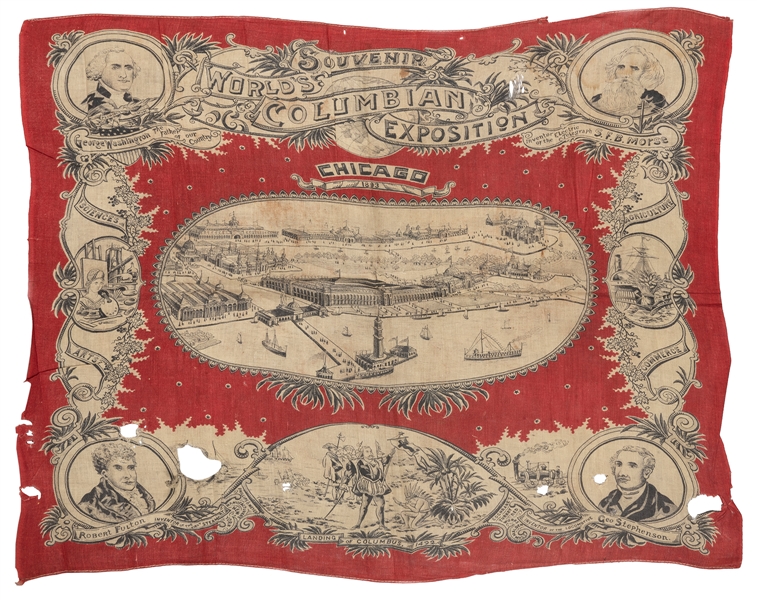  [CHICAGO WORLD’S FAIR]. Souvenir printed scarf. Circa 1893....