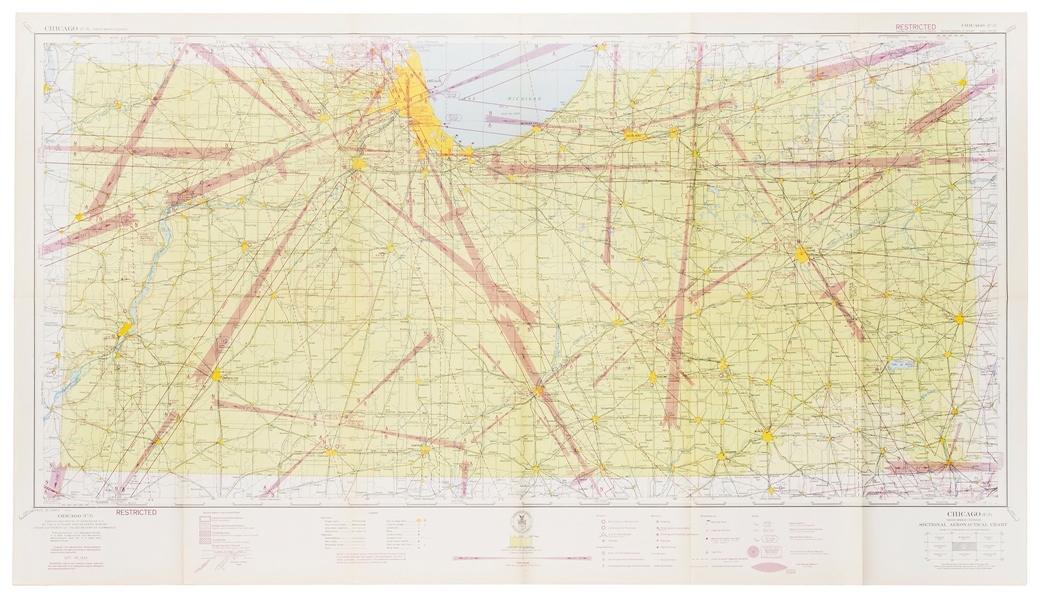  [CHICAGO]. WWII sectional aeronautical chart of the city an...