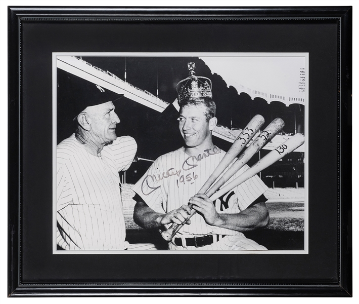  Mickey Mantle Signed Triple Crown Oversize Photo. Black and...