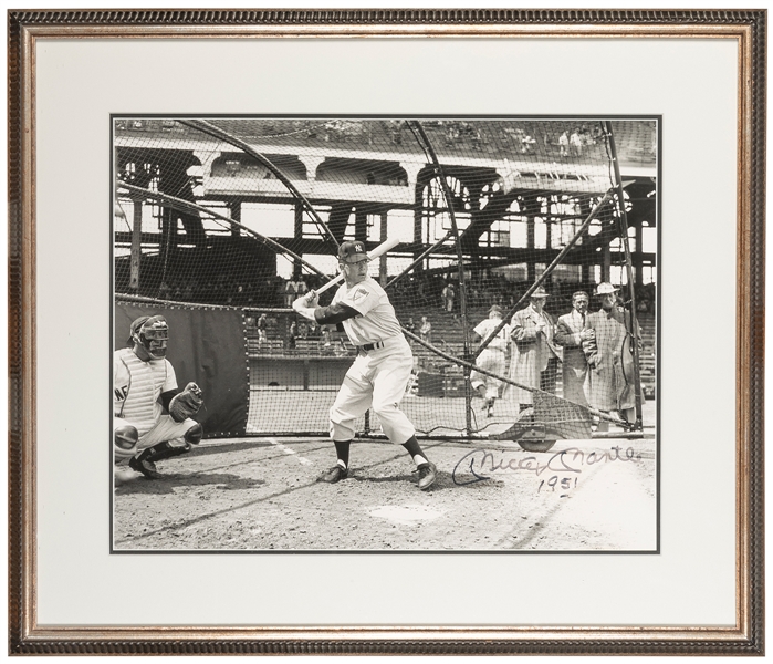  Mickey Mantle Signed Rookie Season Batting Cage Oversize Ph...