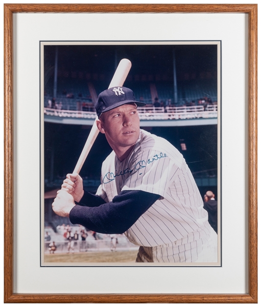  Mickey Mantle Signed Oversize Color Photo. Iconic color pho...