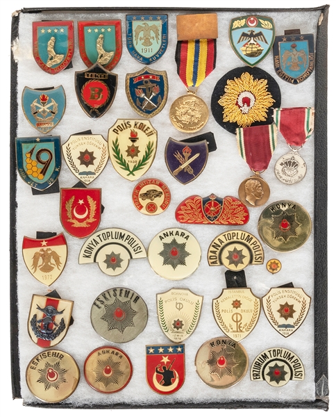  [PINS]. [TURKEY]. A group of 35 pins, medals, and patches f...