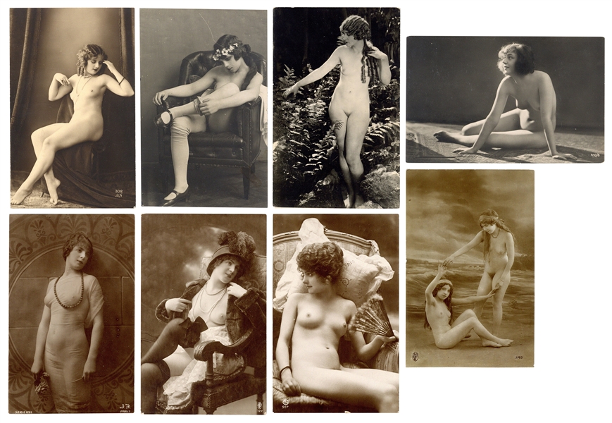  [EROTICA]. Eight female nude photo postcards. Circa 1910s. ...