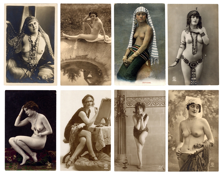  [EROTICA]. Eight female nude French postcards. Circa 1910s....