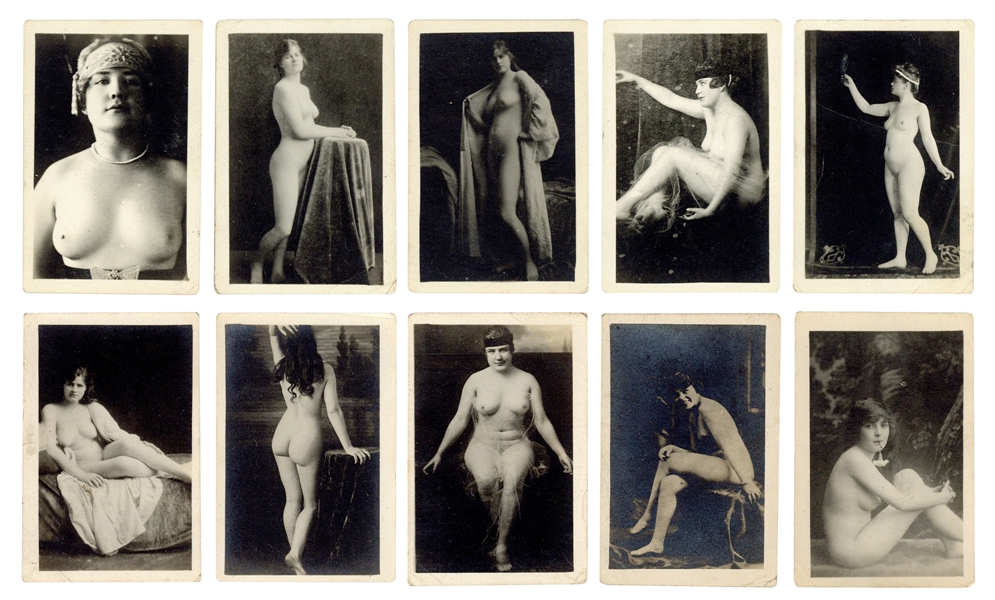  [EROTICA]. Group of 27 mini photographs of nude women. [Fra...