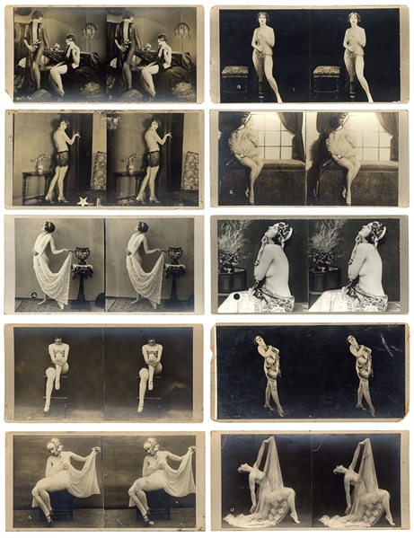  [EROTICA]. Eighteen risqué stereoviews of women. Circa 1910...