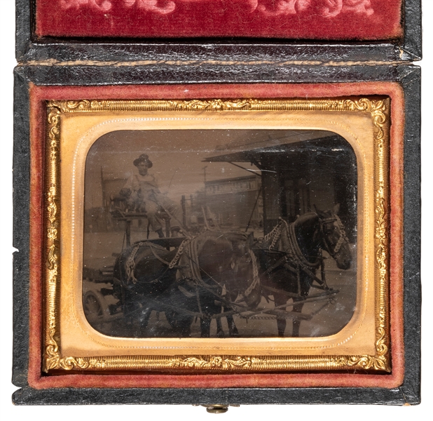  [EARLY PHOTOGRAPHY—OCCUPATIONS]. Cased tintype of a wagon d...