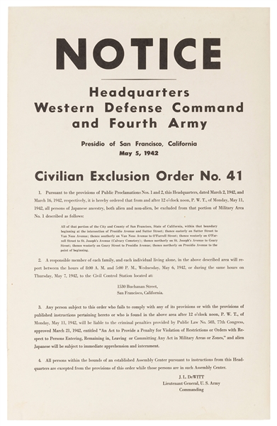  [WORLD WAR II]. – [JAPANESE INTERNMENT]. Civilian Exclusion...