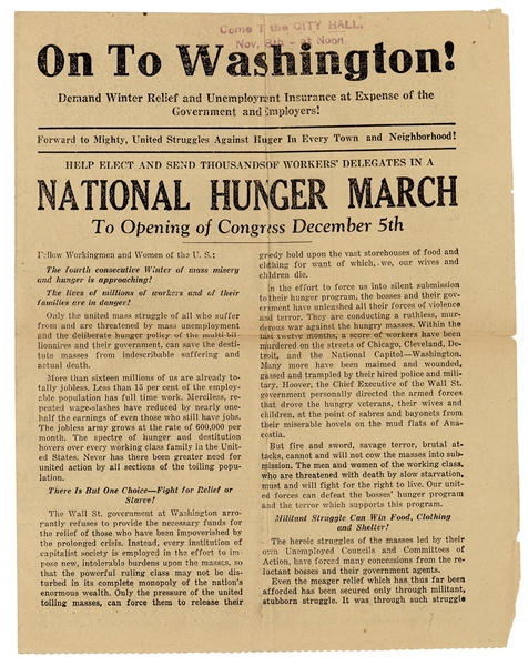  [GREAT DEPRESSION]. National Hunger March. New York: Joint ...