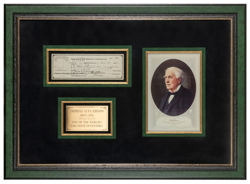  EDISON, Thomas Alva (1847-1931). A printed check for $40.39...