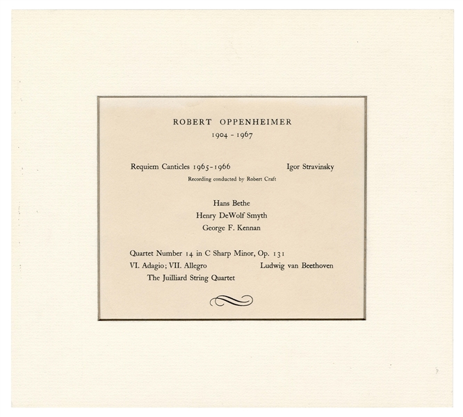  OPPENHEIMER, Robert (1904–1967). A memorial card from the p...