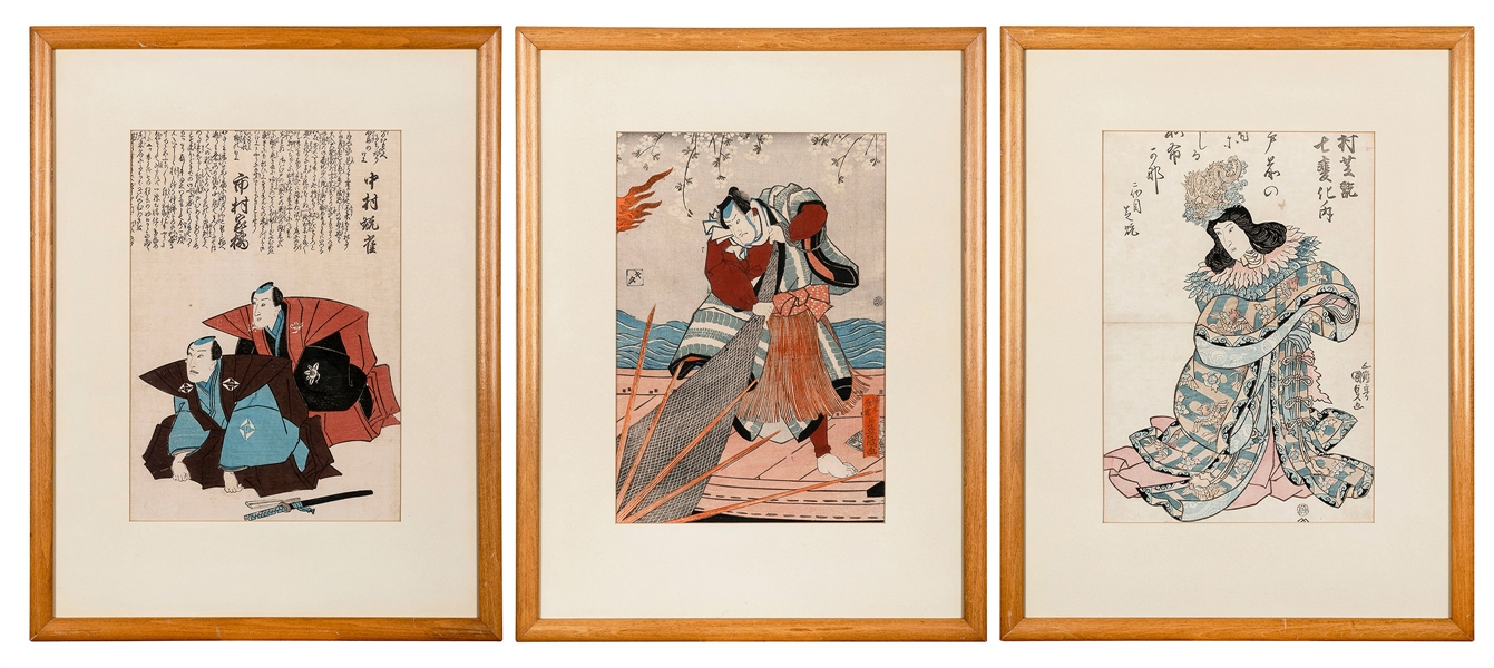  [JAPANESE]. A group of 3 19th century color woodblock print...