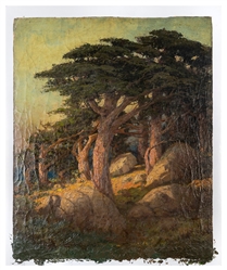 [MILLER, Ralph Davidson (American, 1858-1945)]. Wooded landscape. Oil on canvas. Unsigned...