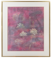  [UNKNOWN ARTIST]. Waterlillies. Multi-media on paper. Signe...