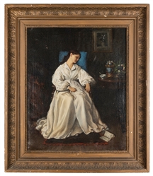  [UNKNOWN ARTIST]. Woman sleeping. Circa 1800s-1900s. Oil on...