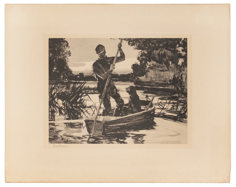  BENSON, Frank (American, 1862-1951). Hunter Poling a Boat. ...