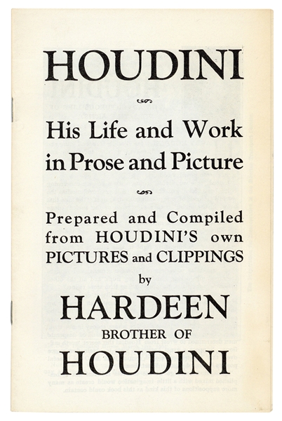  HARDEEN (Theodore Weisz, 1876-1945). Houdini: His Life and ...
