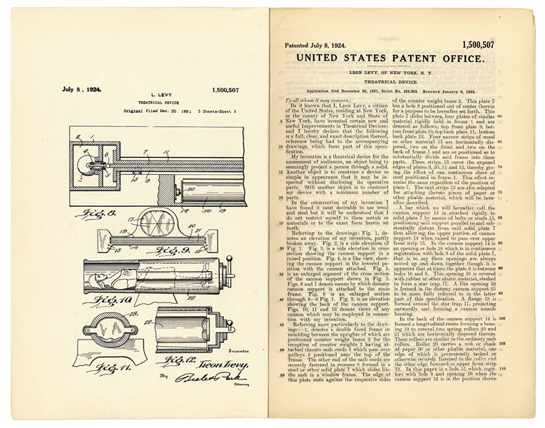  LEVY, Leon. The Death Ray Gun Patent. New York: July 8, 192...