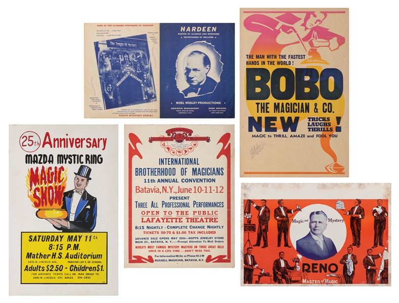  [POSTERS]. A group of 5 small posters or window cards. Circ...