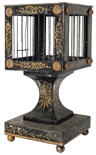  Fly-To Cage. European, ca. 1890. A sturdy metal birdcage va...