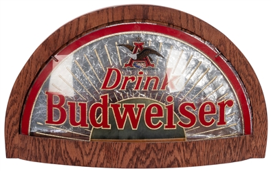  Budweiser Glass Lighted Cab Sign. Half-circle lamp with woo...