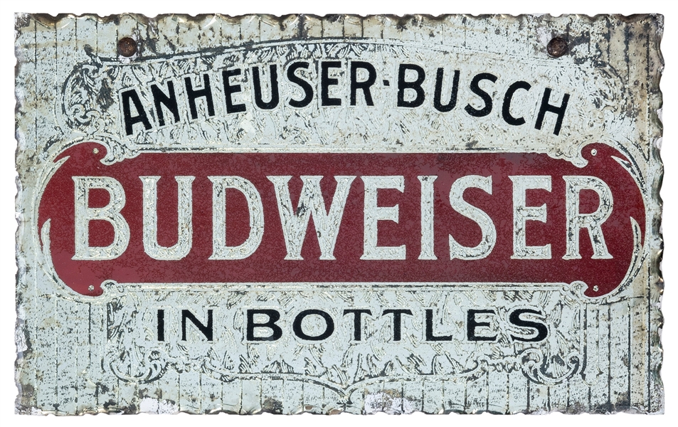  Budweiser Glass Window Sign. Circa 1900s. Reverse-painted g...