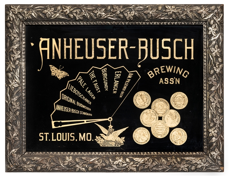  Reverse Painted Anheuser Busch Sign in Original Frame. St. ...