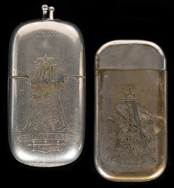  Two Anheuser Busch Match Safes. Circa 1883. Nickel brass ma...