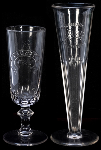  Two pre-Prohibition stemware glasses. [N.p. n.d., ca. 1900s...