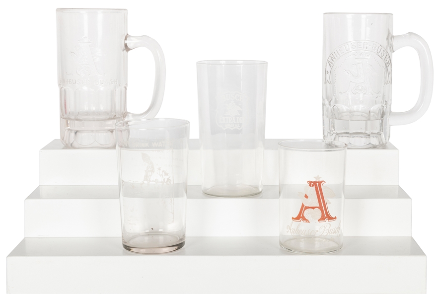  Anheuser Busch Glassware. Five pieces. Circa 1930s/1950s. I...