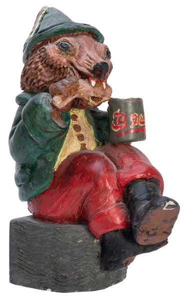  Anheuser Busch Bevo Fox Figure. Wood carved hand-painted fi...